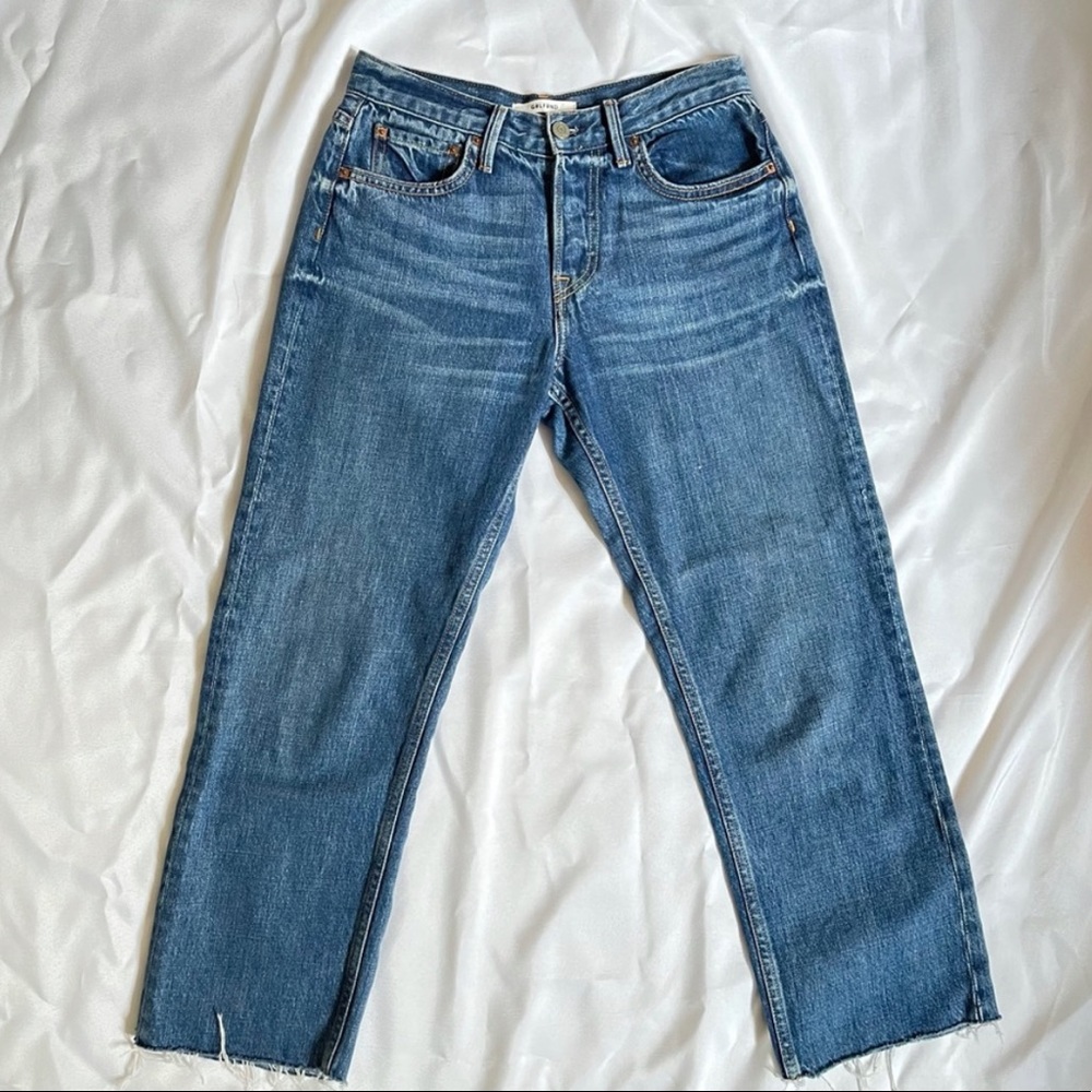 GRLFRND Maran Straight Leg Crop Raw Hem Denim Jeans Button Fly Women's Size 26